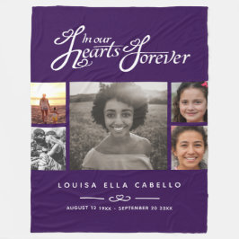 永遠にハートで記念写真パープルホワイト文字 フリースブランケット