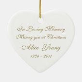 永遠にハートのクリスマス金ゴールド セラミックオーナメント (裏面)