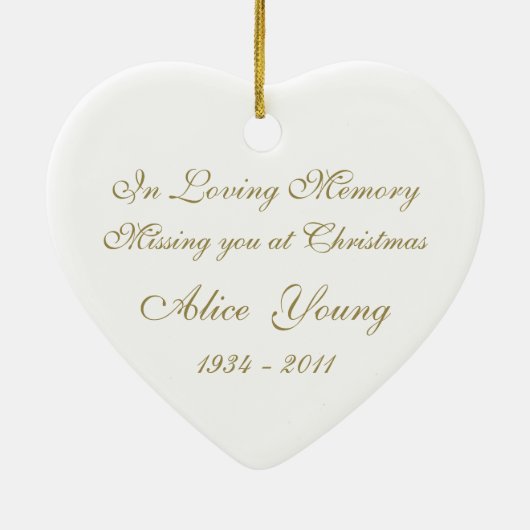 永遠にハートのクリスマス金ゴールド セラミックオーナメント (裏面)