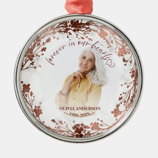 永遠にハートパーソナライズされた写真記念 メタルオーナメント (正面)