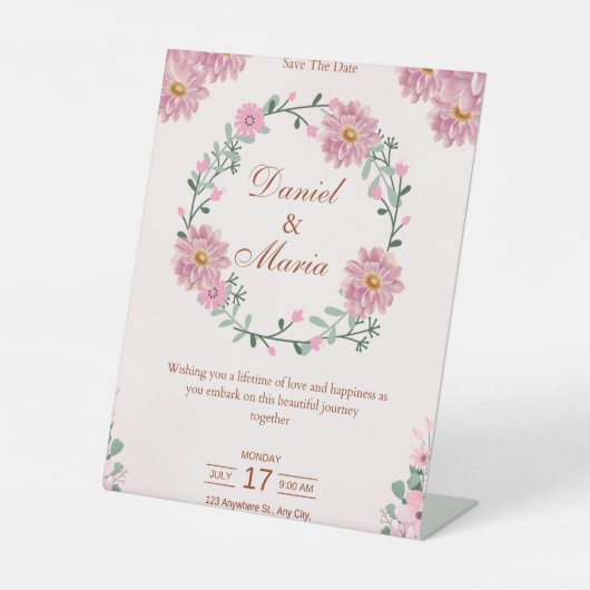 永遠に一緒にいる ピンクの結婚式カード 台座サイン (正面)