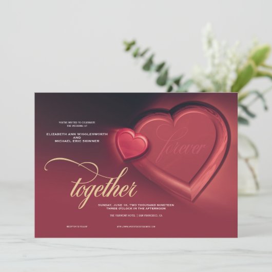 「永遠に一緒、ふたつのハートの結婚式招待状」 案内状 (スタンド正面)