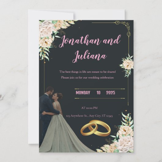 永遠に一緒 – サラとアフメドの結婚式 案内状 (正面)