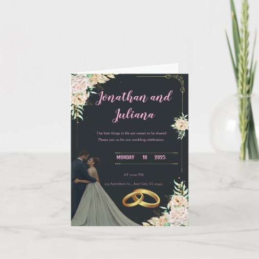 永遠に一緒 – サラとアフメドの結婚式 案内状 (正面)