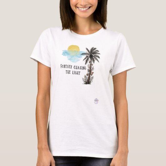 永遠に光を追い求めて - ヤシの木のサンセット Tシャツ (正面)