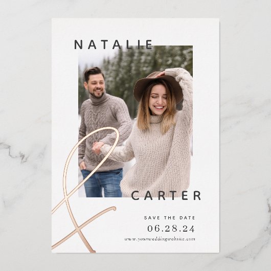 永遠に参加 |写真モダン日付の保存 箔招待状 (正面)