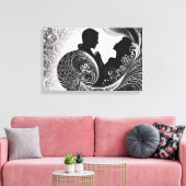 永遠に巻き込まれる:白黒キスアート キャンバスプリント (インサイチュ (リビング))