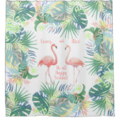 永遠に幸せになれ!おとぎ話2ピンクフラミンゴ シャワーカーテン (正面)