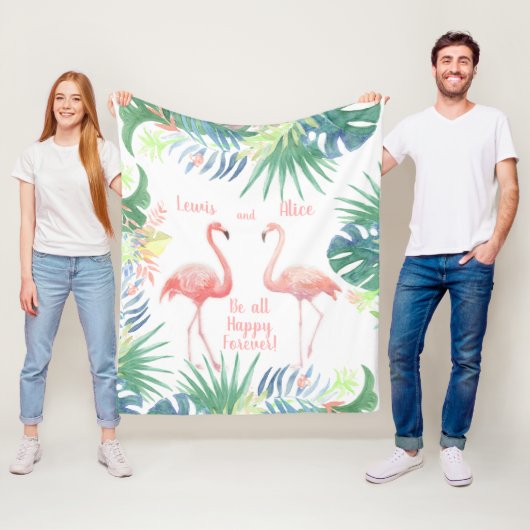 永遠に幸せになれ！おとぎ話2ピンクフラミンゴ フリースブランケット (インサイチュ)