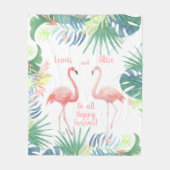 永遠に幸せになれ！おとぎ話2ピンクフラミンゴ フリースブランケット (正面)