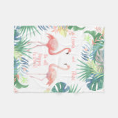 永遠に幸せになれ！おとぎ話2ピンクフラミンゴ フリースブランケット (正面(横))