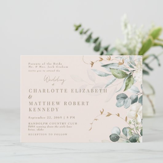 永遠に忠実な赤面の花嫁ホワイトフローラ 招待状 (スタンド正面)