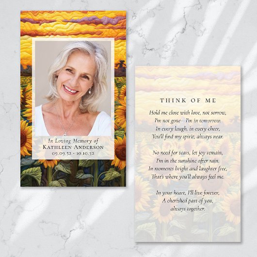 永遠に愛されたキルテッドヒマワラメモリアルカード コーリングカード