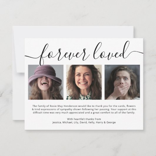 永遠に愛された3写真葬儀ありがとう サンキューカード (正面)