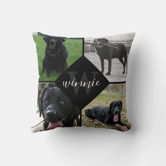 永遠に愛されるフォトコラージュのモノグラム記念ペット クッション (裏面)