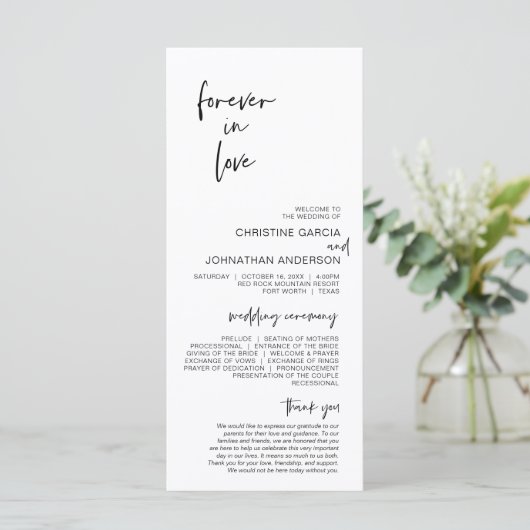 永遠に愛し、ミニマモダンリスト結婚式 プログラム (スタンド正面)
