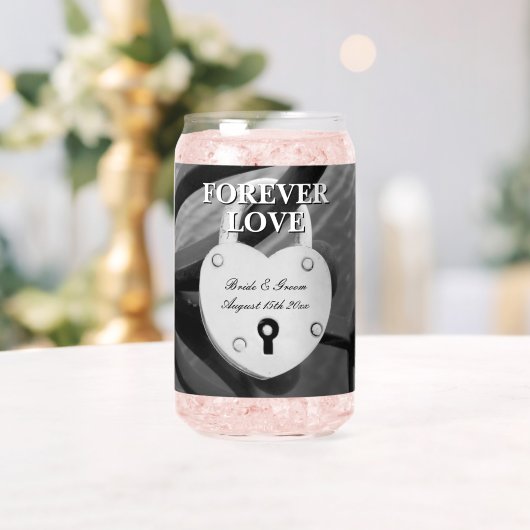 永遠に愛するハートパドロックプリント結婚の缶ガラス ガラス缶 (インサイチュ (ウェディング))