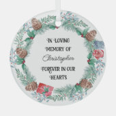 永遠に愛するメモリ名でハートパインリース ガラスオーナメント (正面)