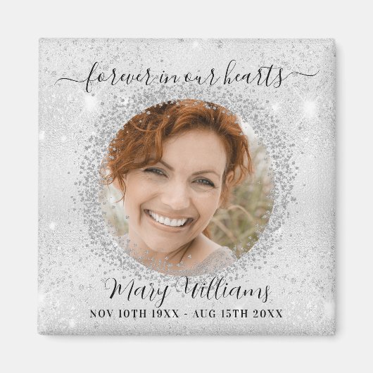 永遠に愛する記念の銀のキラキラ写真 マグネット (正面)