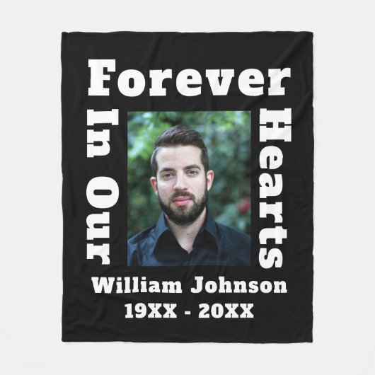 永遠に愛する記憶のハートの写真の悲しみ フリースブランケット (正面)