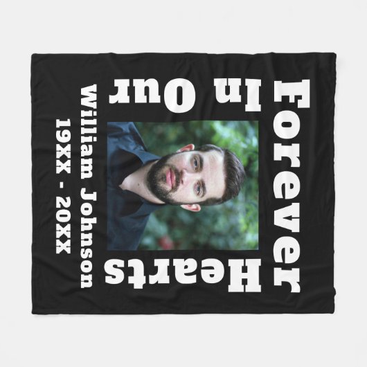 永遠に愛する記憶のハートの写真の悲しみ フリースブランケット (正面(横))