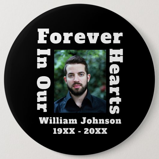 永遠に愛する記憶のハートの写真の悲しみ 缶バッジ (正面)