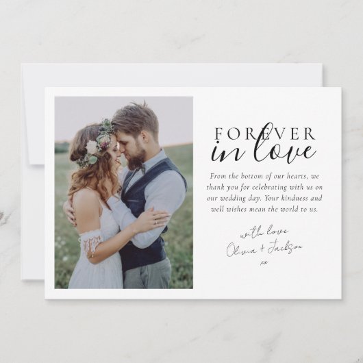 永遠に愛の書道結婚の写真に サンキューカード (正面)