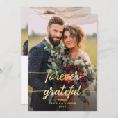 永遠に感謝のフェイク念を表す2枚の結婚写真 サンキューカード (正面/裏面)