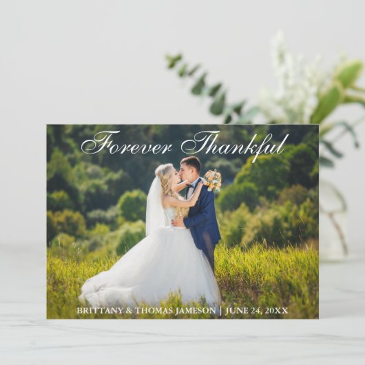 永遠に感謝の気持ちを込めた結婚式のお礼フォトカード サンキューカード (スタンド正面)