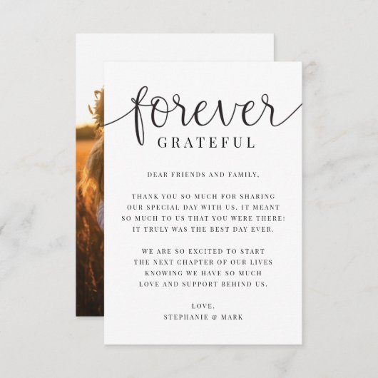 永遠に感謝結婚の写真サンキューカード サンキューカード (正面/裏面)