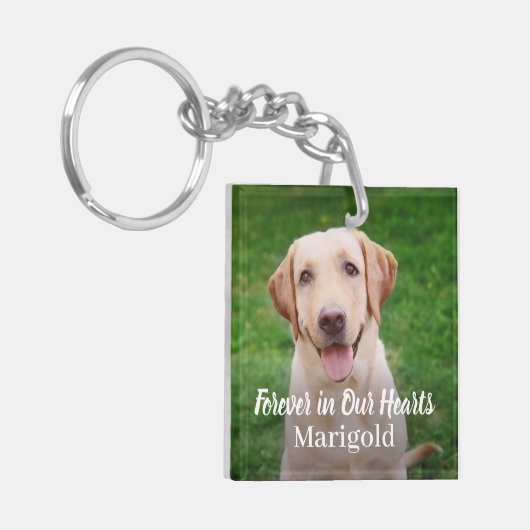 永遠に我々のハートでペット犬の写真の記念 キーホルダー (正面左)