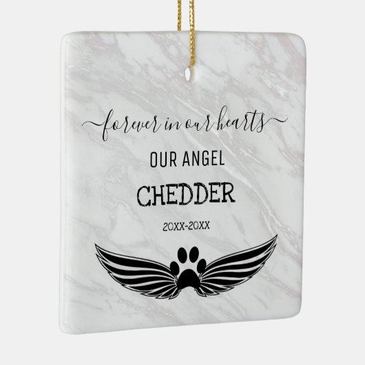 永遠に我々のハートでペット記念天使の翼 セラミックオーナメント (右)