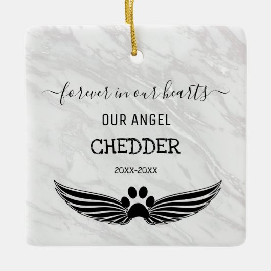 永遠に我々のハートでペット記念天使の翼 セラミックオーナメント (正面)