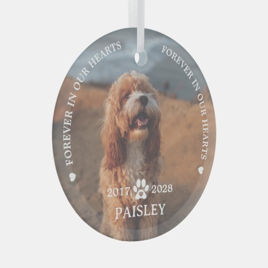 永遠に我々のハートでペット記念碑 ガラスオーナメント (正面右)