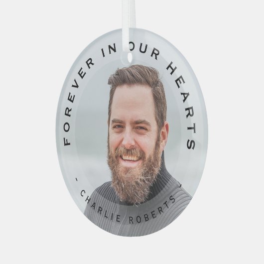 永遠に我々のハートでモダンオーバーレイフォトグラス ガラスオーナメント (正面左)
