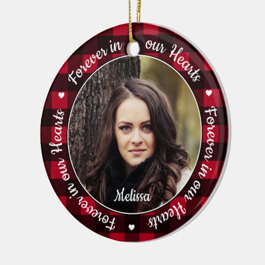 永遠に我々のハートでレッドプレイド記念メモリアル セラミックオーナメント (左)