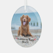 永遠に我々のハートで犬の写真ペットメモリアル ガラスオーナメント (正面左)