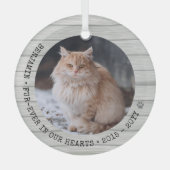 永遠に我々のハートで猫の写真ペット記念碑 ガラスオーナメント (正面)