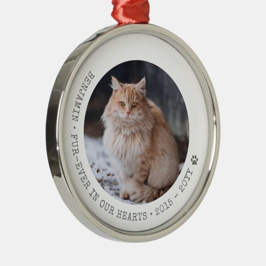 永遠に我々のハートで猫の写真ペット記念碑 メタルオーナメント (右)