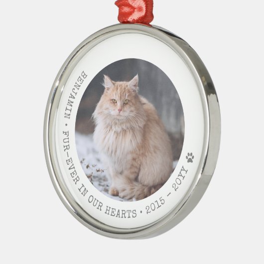 永遠に我々のハートで猫の写真ペット記念碑 メタルオーナメント (左)