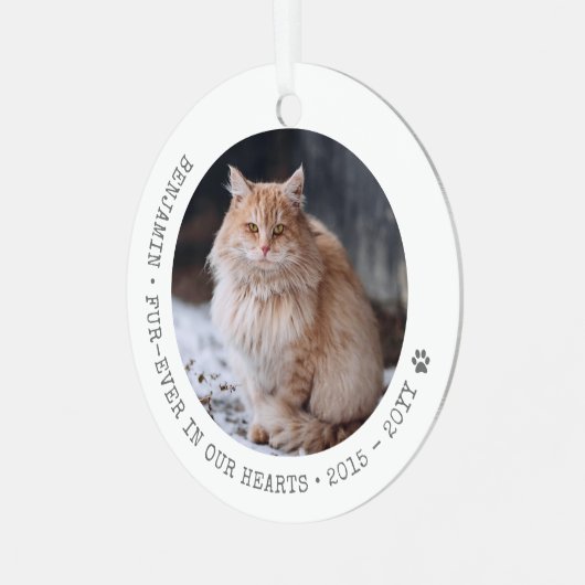 永遠に我々のハートで猫の写真ペット記念碑 メタルオーナメント (正面左)