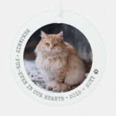 永遠に我々のハートで猫の写真ペット記念碑 メタルオーナメント (正面)