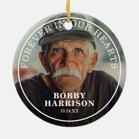 永遠に我々のハートで記念写真クリスマス セラミックオーナメント (裏面)