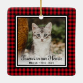 永遠に我々のハートで赤いバッファロープレイド猫 セラミックオーナメント (裏面)