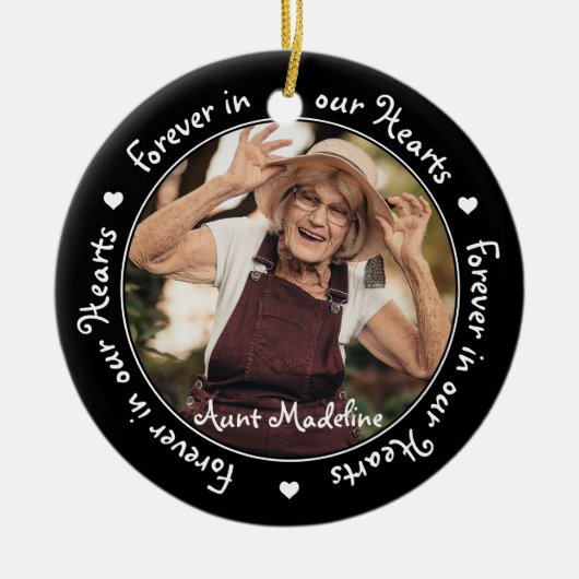 永遠に我々のハートの黒写真の記念碑 セラミックオーナメント (正面)