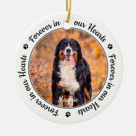 永遠に我々のハートペットロスのギフトドッグメモリアル セラミックオーナメント (正面)