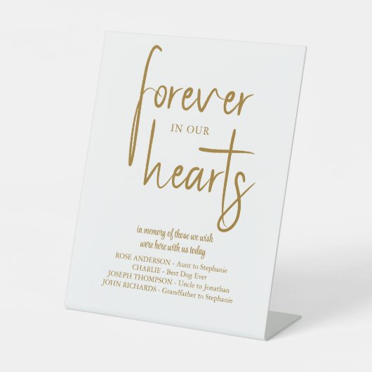 永遠に我々のハートモダン金ゴールド結婚の記念碑 台座サイン (正面)