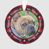 永遠に我々のハートレッドプレイドペットドッグメモリアル オーナメント (正面)