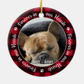 永遠に我々のハートレッドプレイドペットドッグメモリアル セラミックオーナメント (裏面)