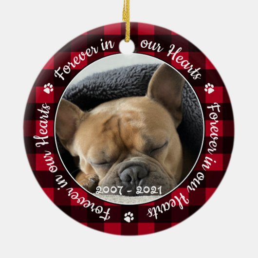 永遠に我々のハートレッドプレイドペットドッグメモリアル セラミックオーナメント (裏面)